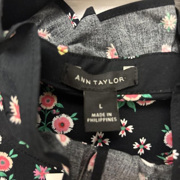 NWT Ann Taylor Womens Top Ruffle Floral Boho Feminine Cottage Whimsigoth Black L - Picture 7 of 8